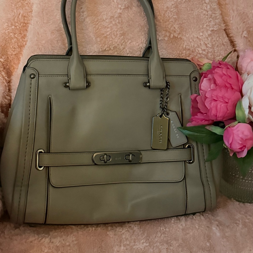 Coach frames Swagger Satchel in mushroom.
